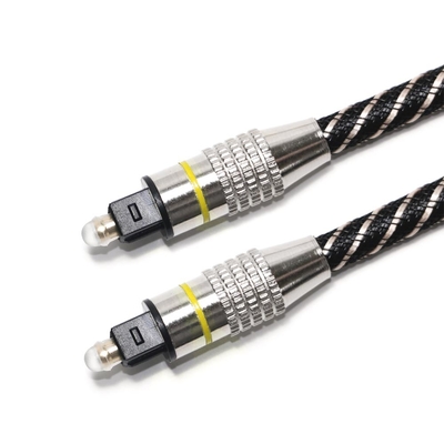 Connecteur plaqué par métal OD4.0 tressé par nylon jaune de câble audio optique de TOSLINK