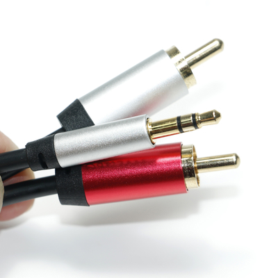 Câble Audio numérique 3.5MM 2/1 connecteur doré en alliage d'aluminium plaqué rouge blanc PVC noir pour Audio de voiture