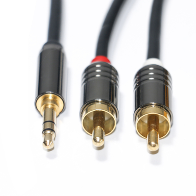 Câble audio RCA 3,5 mm 2-1 coque en métal noir pour autoradio 0,53 m 1 m 2 m