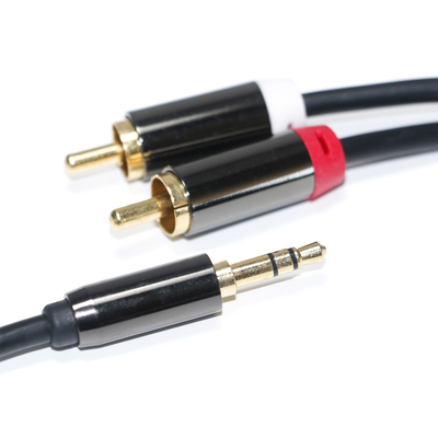 Câble audio RCA 3,5 mm 2-1 coque en métal noir pour autoradio 0,53 m 1 m 2 m