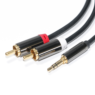 Câble audio RCA 3,5 mm 2-1 coque en métal noir pour autoradio 0,53 m 1 m 2 m