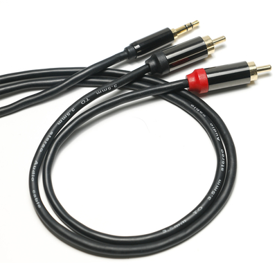 Câble Audio numérique RCA coque en métal plaqué couverture en PVC noir longueur 3.5mm 1.25M connecteur doré pour audio de voiture