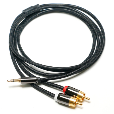 Câble Audio numérique RCA 3.5MM 2/1 Port doré plaqué par corde en tricot pour l'audio de voiture de barre de son