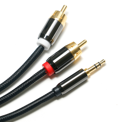 Câble Audio numérique RCA 3.5MM 2/1 Port doré plaqué par corde en tricot pour l'audio de voiture de barre de son