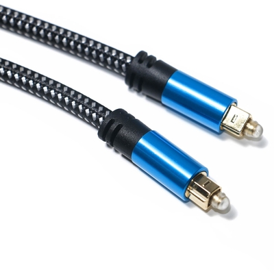 Câble audio Toslink Câble à fibre optique numérique bleu Câble Toslink Coque métallique en alliage d'aluminium Tresse en nylon