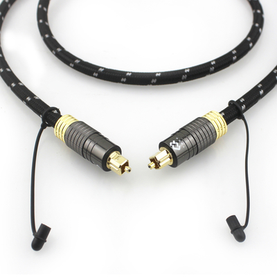 1.2M Cable audio Toslink plaqué or pour haut-parleur subwoofer audiophile avec coque texturée et connecteur homme à homme