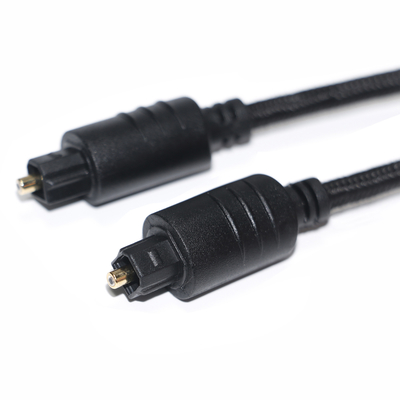 Câble audio numérique TOSLINK Corde tricotée noire Port rond plaqué or pour lecteur DVD 1M 2M 3M