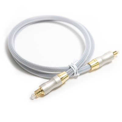Boîte audio de haut-parleur du câble optique OD5.0 Knited Grey Rope Gold Plug Frosted Shell For CD/DVD de Toslink Digital