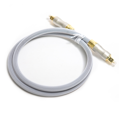 Boîte audio de haut-parleur du câble optique OD5.0 Knited Grey Rope Gold Plug Frosted Shell For CD/DVD de Toslink Digital