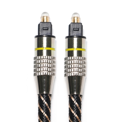 Connecteur plaqué par métal OD4.0 tressé par nylon jaune de câble audio optique de TOSLINK